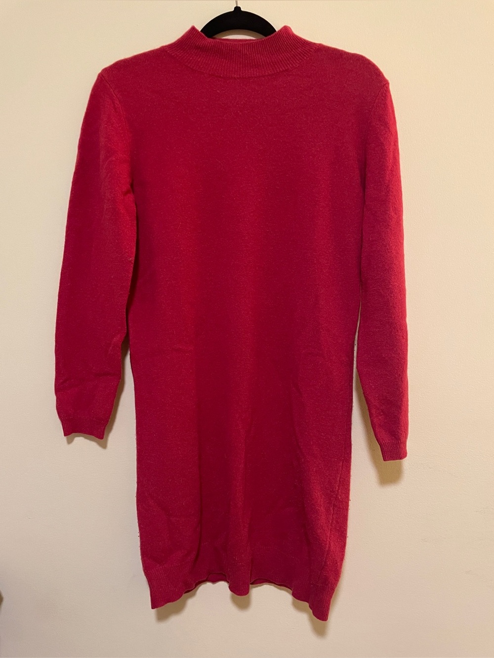 Women's Red Knit Sweater Dress - Classic Mock Neck